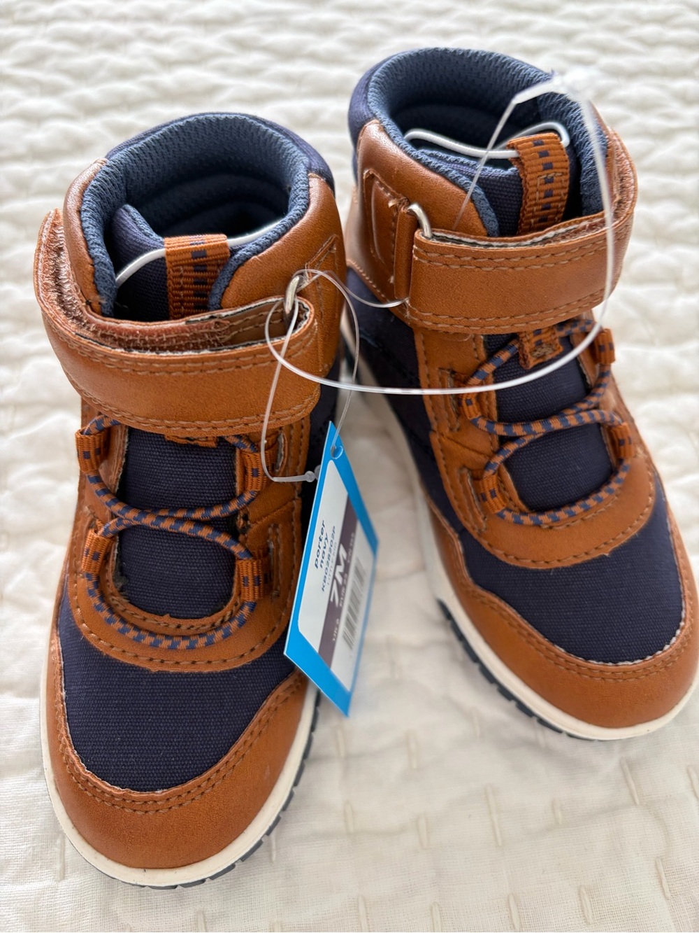 NWT Stride Rite Toddler Boys’ Porter Navy & Brown High-Top Sneaker Boots Size 7M - Picture 4 of 5